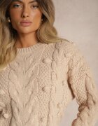 moni&co Pulover Bej cu Lână și Viscoză Decorat cu gofraj și mărgele Vaiannae