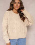 moni&co Pulover Bej din Lână și Bumbac cu Model împletit Kestina