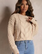 moni&co Pulover Bej din Lână și Bumbac cu Model împletit Kestina