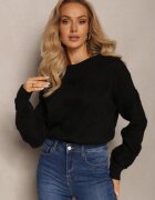moni&co Pulover Clasic Negru cu Impletitură cu Inimi și Benzi elastice Miadove