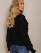 moni&co Pulover Clasic Negru cu Impletitură cu Inimi și Benzi elastice Miadove