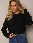 moni&co Pulover Clasic Negru cu Impletitură cu Inimi și Benzi elastice Miadove