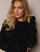 moni&co Pulover Clasic Negru cu Impletitură cu Inimi și Benzi elastice Miadove