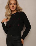 moni&co Pulover Negru Clasic cu Borduri și Broderii Decorative Reani