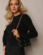 moni&co Pulover Negru Clasic cu Borduri și Broderii Decorative Reani