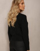 moni&co Pulover Negru Clasic cu Borduri și Broderii Decorative Reani