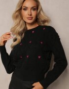 moni&co Pulover Negru Clasic cu Borduri și Broderii Decorative Reani