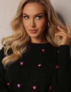 moni&co Pulover Negru Clasic cu Borduri și Broderii Decorative Reani