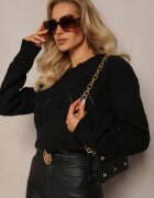 moni&co Pulover Negru cu Croi Clasic Decorat cu Flori 3D din Țesătură Loraxis