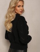 moni&co Pulover Negru cu Croi Clasic Decorat cu Flori 3D din Țesătură Loraxis