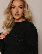 moni&co Pulover Negru cu Croi Clasic Decorat cu Flori 3D din Țesătură Loraxis