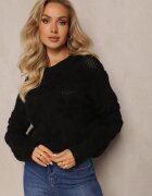moni&co Pulover negru cu lână și bumbac cu inserții de pluș Alrua