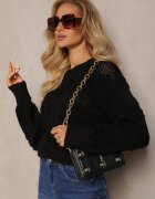 moni&co Pulover negru cu lână și bumbac cu inserții de pluș Alrua