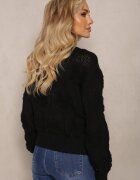 moni&co Pulover negru cu lână și bumbac cu inserții de pluș Alrua