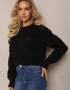 moni&co Pulover negru cu lână și bumbac cu inserții de pluș Alrua