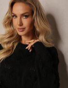moni&co Pulover negru cu lână și bumbac cu inserții de pluș Alrua