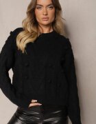 moni&co Pulover Negru cu Lână și Vâscoză Ornat cu Embosare și Mărgele Vaiannae