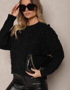 moni&co Pulover Negru cu Lână și Vâscoză Ornat cu Embosare și Mărgele Vaiannae