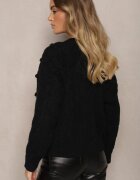 moni&co Pulover Negru cu Lână și Vâscoză Ornat cu Embosare și Mărgele Vaiannae