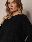 moni&co Pulover Negru cu Lână și Vâscoză Ornat cu Embosare și Mărgele Vaiannae