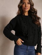 moni&co Pulover Negru Împletit gros cu lână și bumbac Bavime