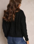 moni&co Pulover Negru Împletit gros cu lână și bumbac Bavime