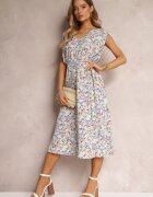 moni&co Rochie Albastră Florală Midi fără Mâneci cu Elastic în Talie Thallu