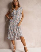 moni&co Rochie Albastră Florală Midi fără Mâneci cu Elastic în Talie Thallu