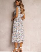 moni&co Rochie Albastră Florală Midi fără Mâneci cu Elastic în Talie Thallu