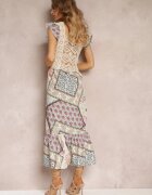 moni&co Rochie Albastru-Bej din Bumbac cu Inserție Croșetată și cu Model Paisley Rynlia
