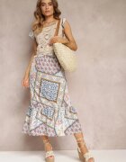 moni&co Rochie Bej-Albastră din bumbac cu Inserție Croșetată și Model Paisley Rynlia