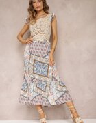 moni&co Rochie Bej-Albastră din bumbac cu Inserție Croșetată și Model Paisley Rynlia