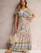 moni&co Rochie Maxi Roz-Albastru cu șnur în talie și inserție din dantelă la decolteu Mererid