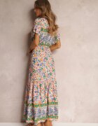 moni&co Rochie Maxi Roz-Albastru cu șnur în talie și inserție din dantelă la decolteu Mererid