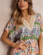 moni&co Rochie Maxi Roz-Albastru cu șnur în talie și inserție din dantelă la decolteu Mererid