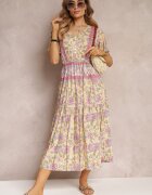 moni&co Rochie Midi Florală Galbenă cu elastic în talie și volan la mâneci Hachitane
