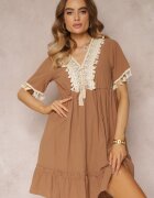 moni&co Rochie Mini Maro cu Elastic în Talie și Bandă Decorativă cu Paiete Ofelifia