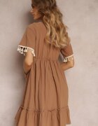 moni&co Rochie Mini Maro cu Elastic în Talie și Bandă Decorativă cu Paiete Ofelifia