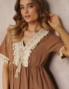 moni&co Rochie Mini Maro cu Elastic în Talie și Bandă Decorativă cu Paiete Ofelifia