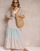 moni&co Rochie Petrecută Maxi Mov-Albastră cu Elastic Încrețit în Talie și Bandă Dantelată Marea