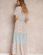 moni&co Rochie Petrecută Maxi Mov-Albastră cu Elastic Încrețit în Talie și Bandă Dantelată Marea