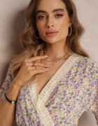 moni&co Rochie Petrecută Maxi Mov-Albastră cu Elastic Încrețit în Talie și Bandă Dantelată Marea