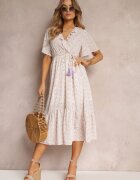 moni&co Rochie Roz-Violetă Midi cu Volane Decolteu Petrecut și Elastic în Talie Denila