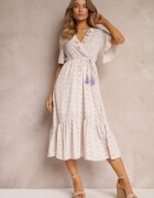 moni&co Rochie Roz-Violetă Midi cu Volane Decolteu Petrecut și Elastic în Talie Denila