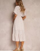 moni&co Rochie Roz-Violetă Midi cu Volane Decolteu Petrecut și Elastic în Talie Denila