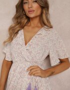 moni&co Rochie Roz-Violetă Midi cu Volane Decolteu Petrecut și Elastic în Talie Denila