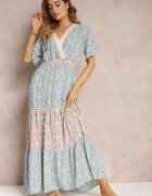 moni&co Rochie tip plic Maxi Albastru-Mentă cu bandă elastică încrețită în talie și bandă din dantelă Marea
