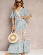 moni&co Rochie tip plic Maxi Albastru-Mentă cu bandă elastică încrețită în talie și bandă din dantelă Marea