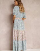 moni&co Rochie tip plic Maxi Albastru-Mentă cu bandă elastică încrețită în talie și bandă din dantelă Marea