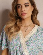 moni&co Rochie tip plic Maxi Albastru-Mentă cu bandă elastică încrețită în talie și bandă din dantelă Marea